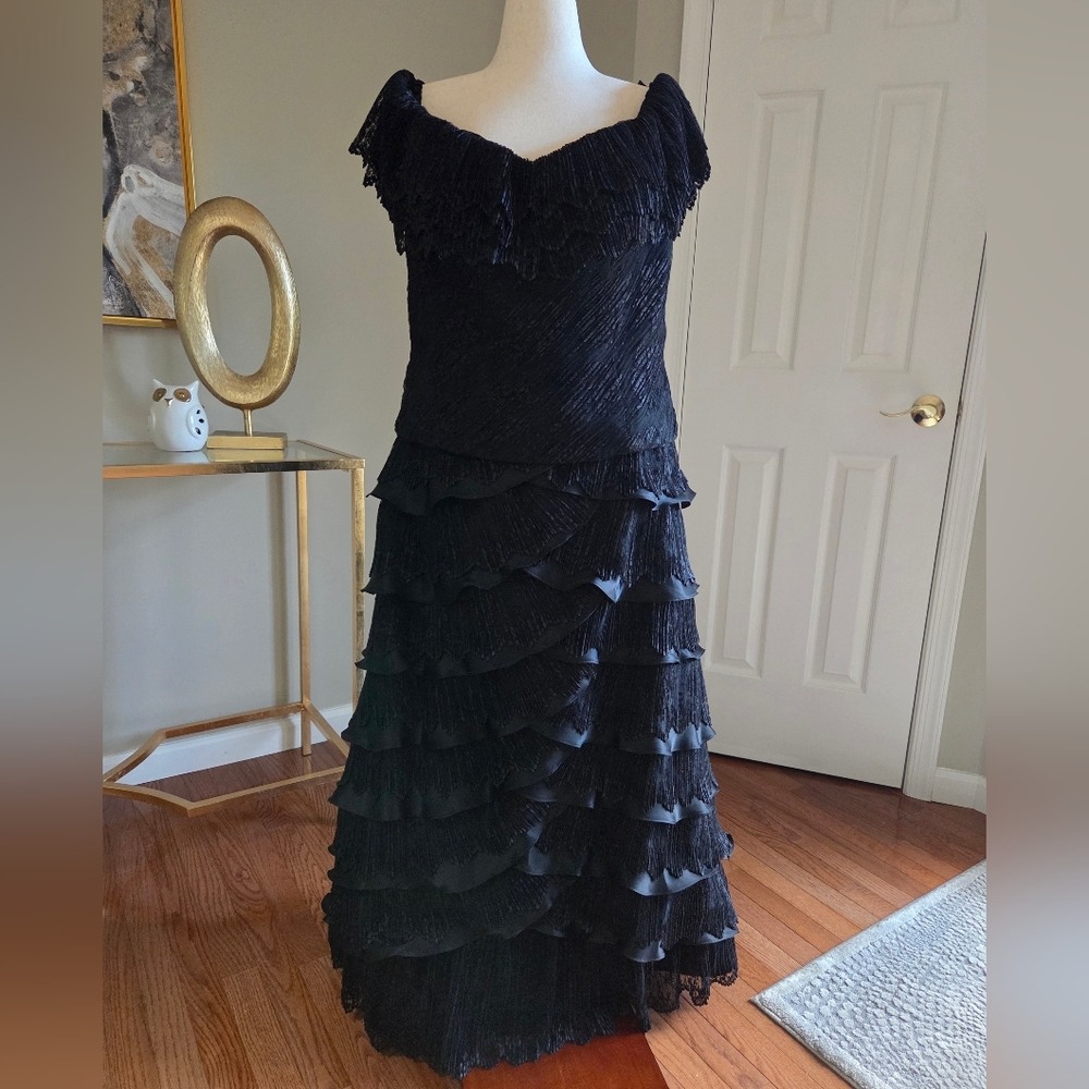 Skinz New York Black Lace Tiered Ruffle Maxi Dress Gothic Formal